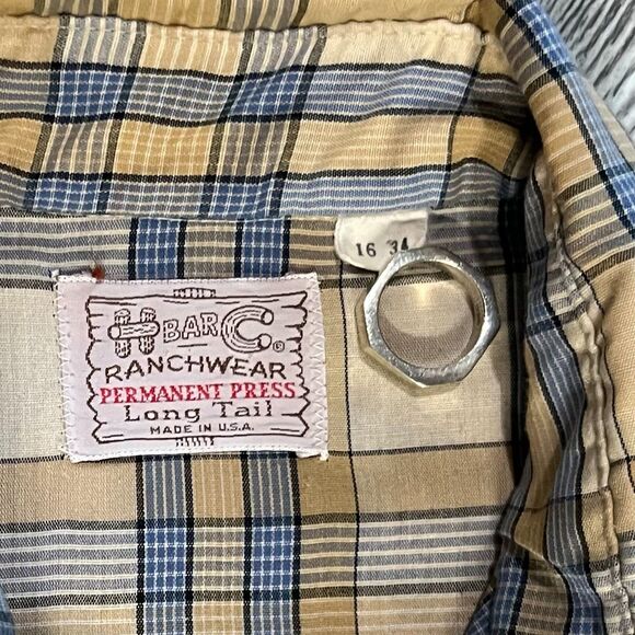 Vintage H Bar C Mens Ranchwear Pearl Snap Western Long Tail Shirt USA Large - Picture 4 of 7